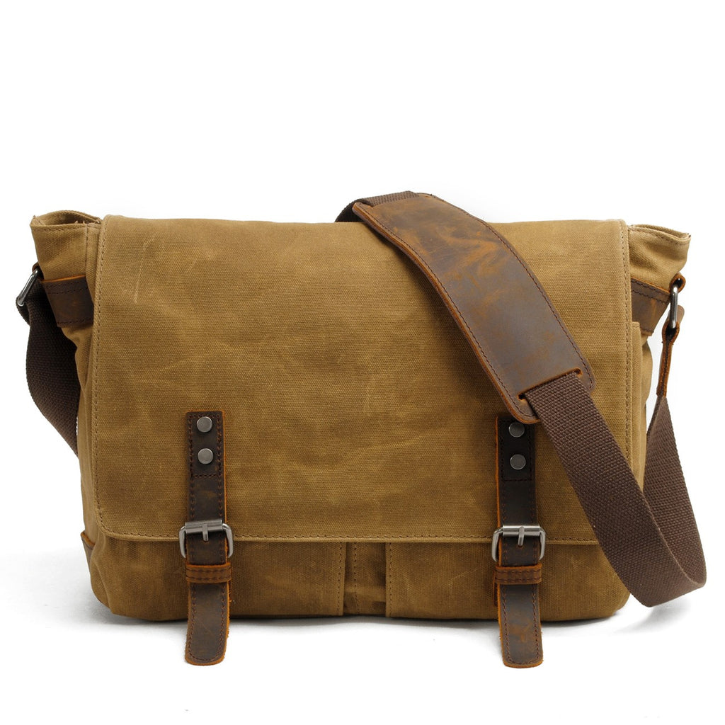 Waxed Canvas Messenger Bag - Vintage Shoulder Bag